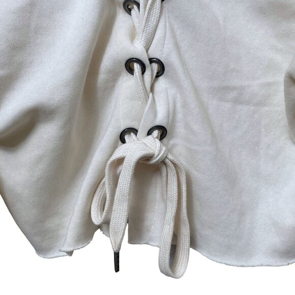 Vintage Havana Hoodie Lace up Back Crop Sweatshirt Cream Long Branch NJ - Picture 6 of 10